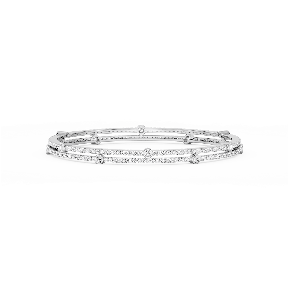 7 ctw Round Lab Grown Diamond Double Row Station Bangle Bracelet  - 7.25 Inches