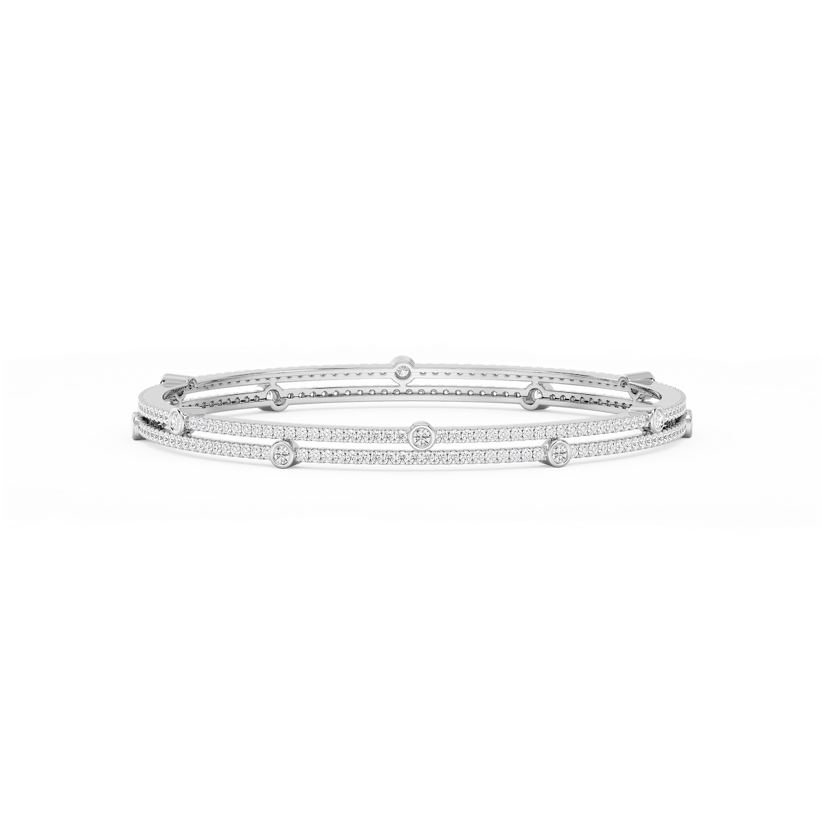 7 ctw Round Lab Grown Diamond Double Row Station Bangle Bracelet  - 7.25 Inches
