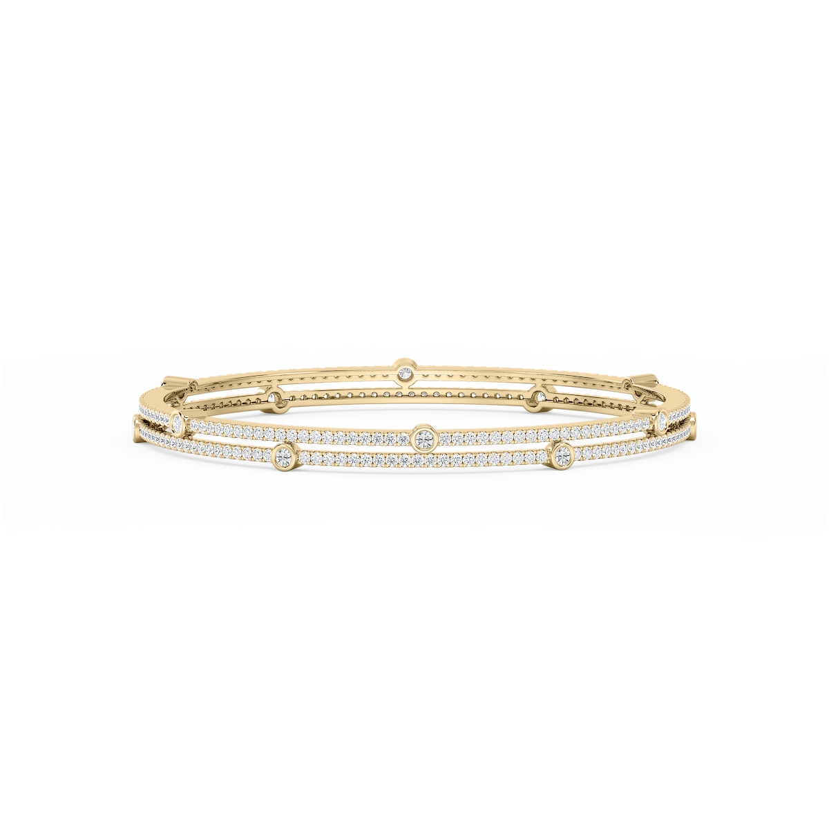 7 ctw Round Lab Grown Diamond Double Row Station Bangle Bracelet  - 7.25 Inches