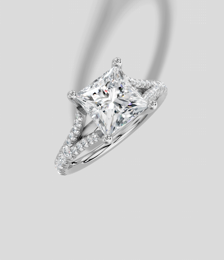 2.33 ctw Princess Cut Lab Grown Diamond Micro Prong Split Shank Prong Set Engagement Ring in 14K Gold