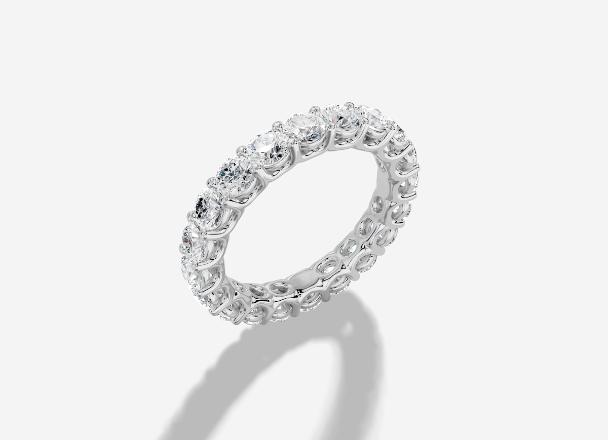 Round Cut Lab Grown Diamond Shared Prong Eternity Band in 14K Gold