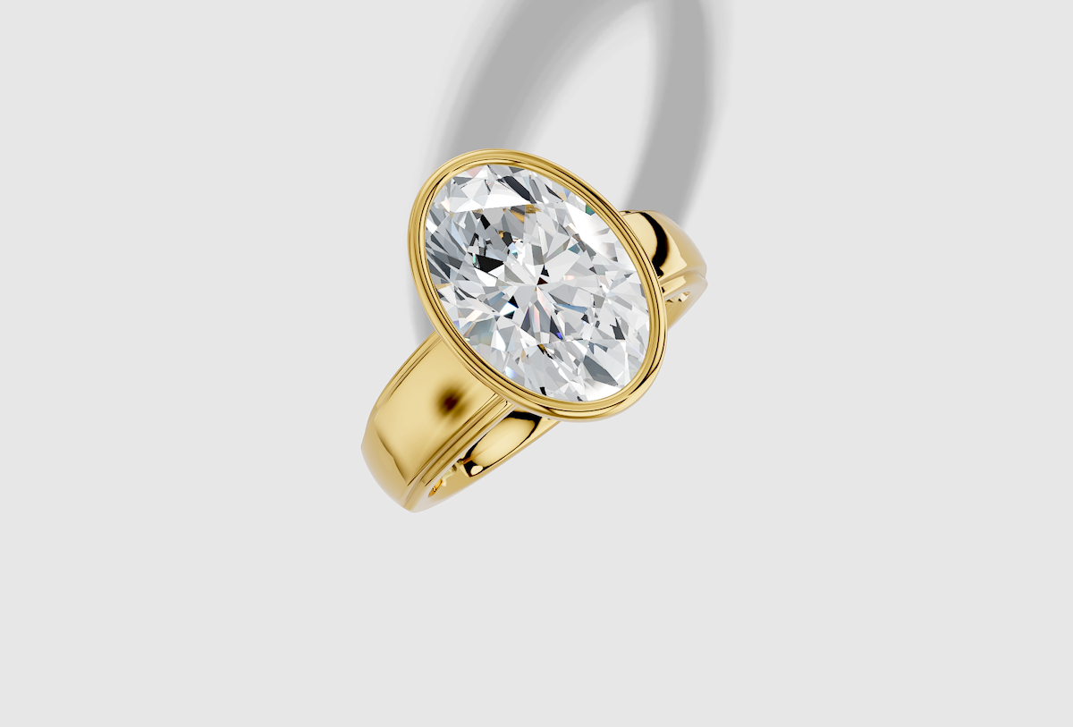 4.00 ctw Oval Cut Lab Grown Diamond Standard Wide Bezel Engagement Ring in 14K Gold