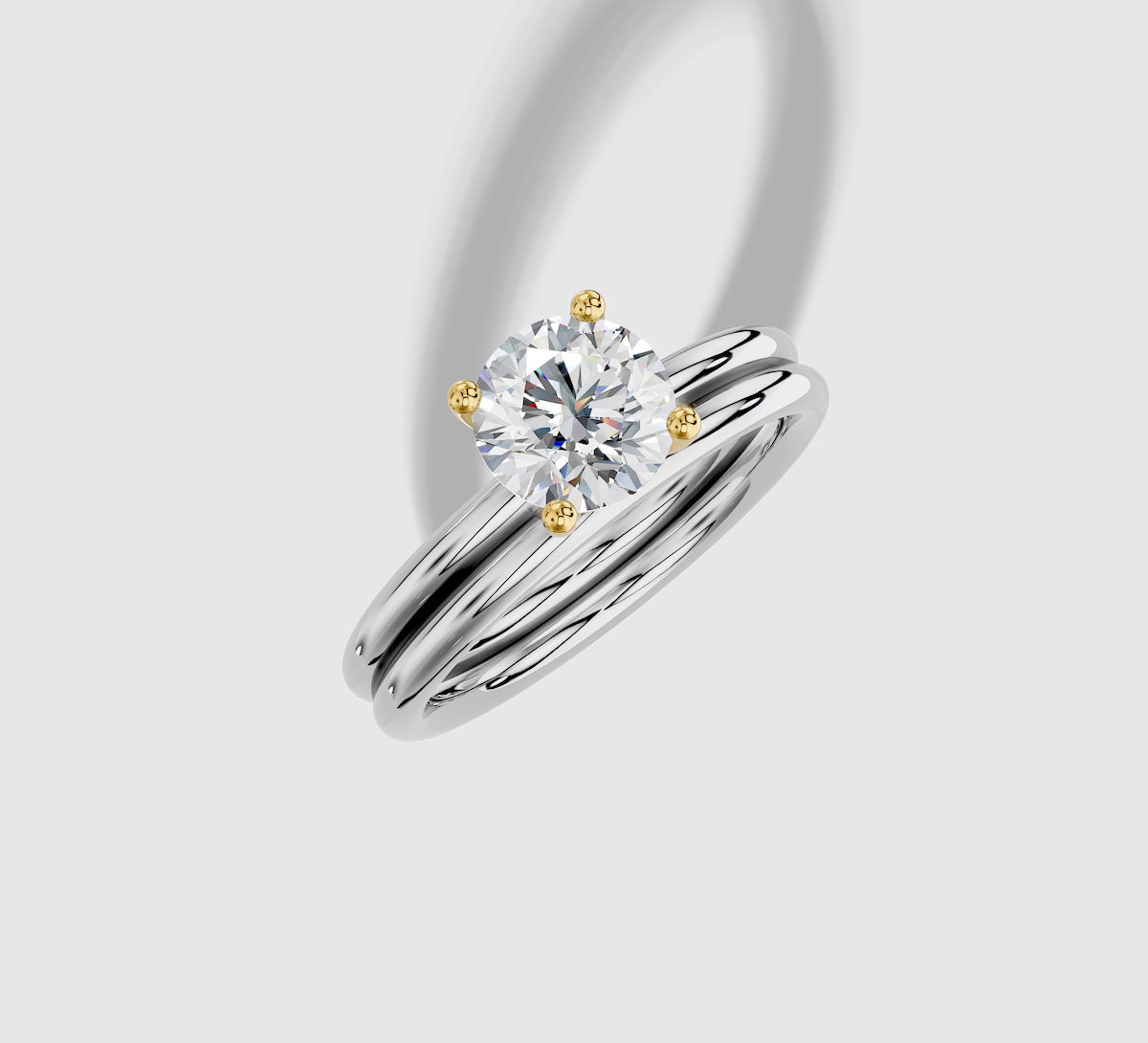 1.00 ctw Round Cut Lab Grown Diamond Standard Classic Prong Set Engagement Ring in 14K Gold and Matching Band