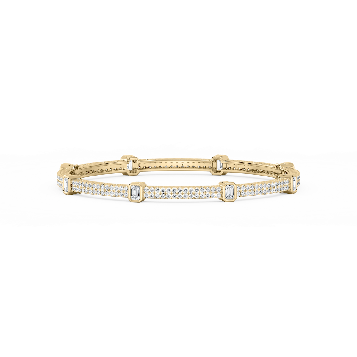 9 ctw Emerald and Round Lab Grown Diamond Double Row Station Bangle Bracelet  - 7.25 Inches
