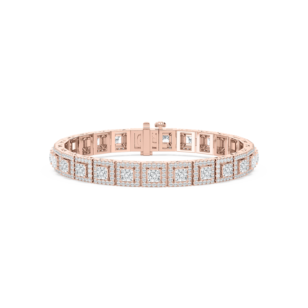 9 ⅞ ctw Round and Princess Lab Grown Diamond Halo Tennis Bracelet - 7 Inches