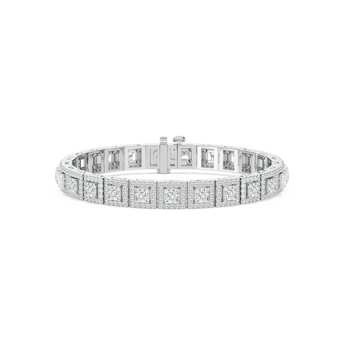 9 ⅞ ctw Round and Princess Lab Grown Diamond Halo Tennis Bracelet - 7 Inches