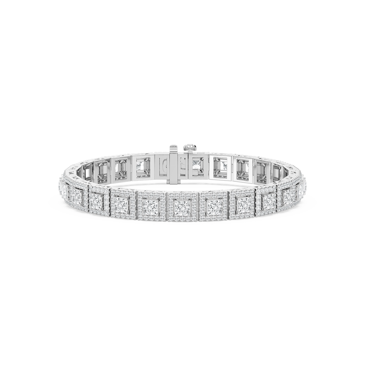 9 ⅞ ctw Round and Princess Lab Grown Diamond Halo Tennis Bracelet - 7 Inches