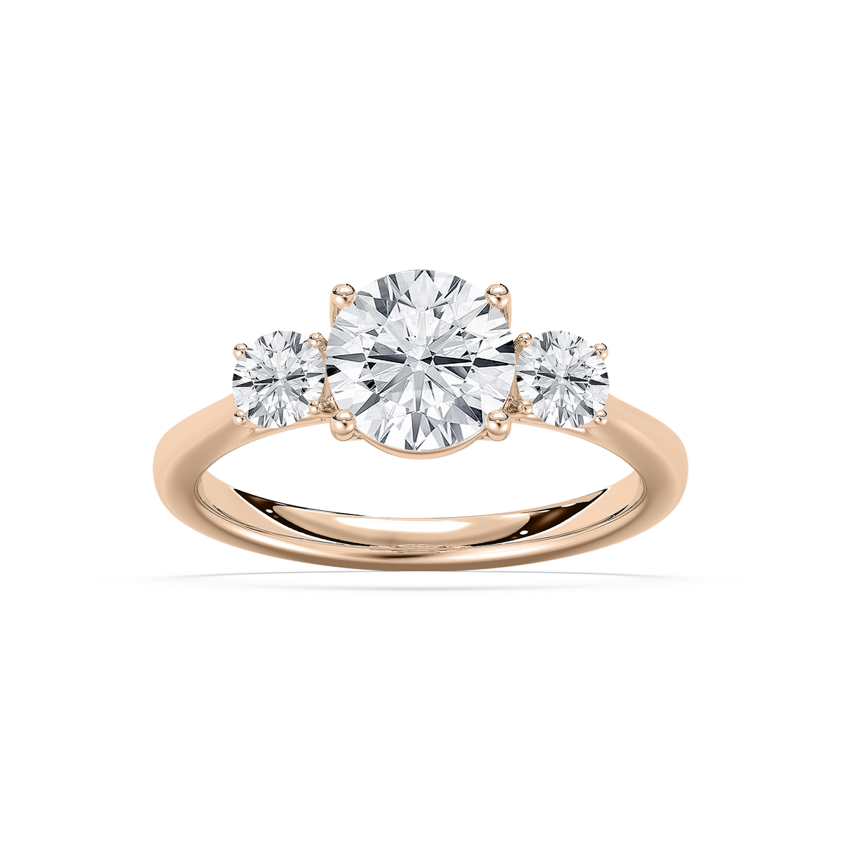 Annie Three Stone Engagement Ring in Rose Gold