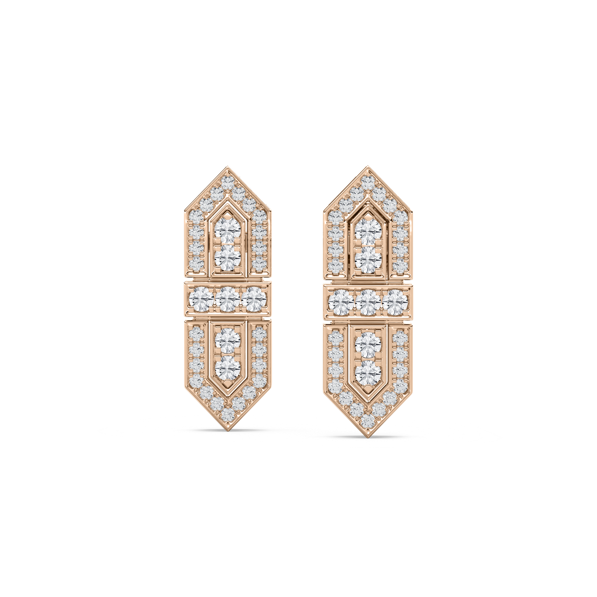 Art Deco Shield Earrings in Rose Gold