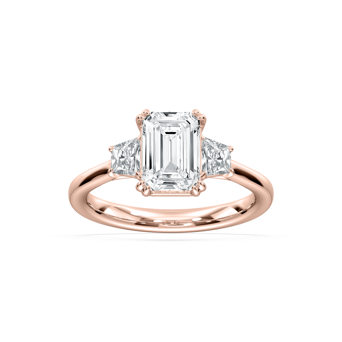 Astra Emerald Three Stone Ring in Rose Gold