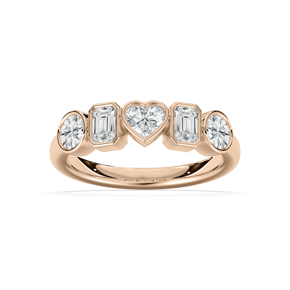 Bezel Mixed Shape 5 Stone Band in Rose Gold
