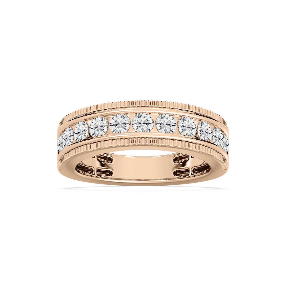 Channel Fluted Wide Band in Rose Gold