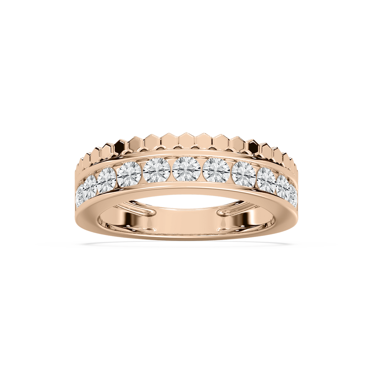 Channel Set Beaded Band in Rose Gold