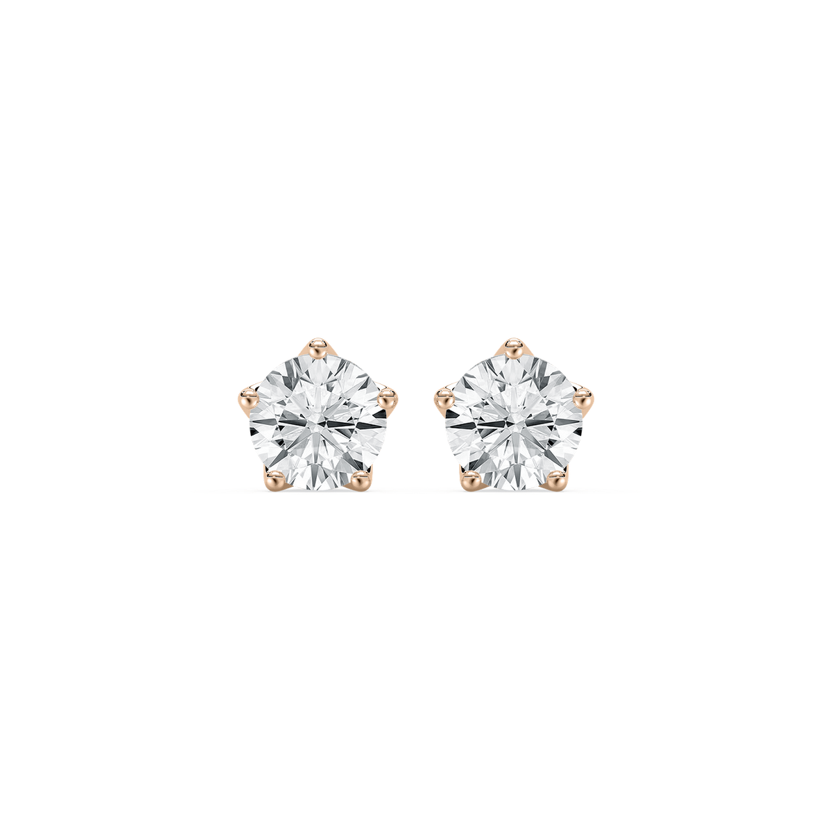 Classic Round 5 Prong Stud Earrings in Rose Gold