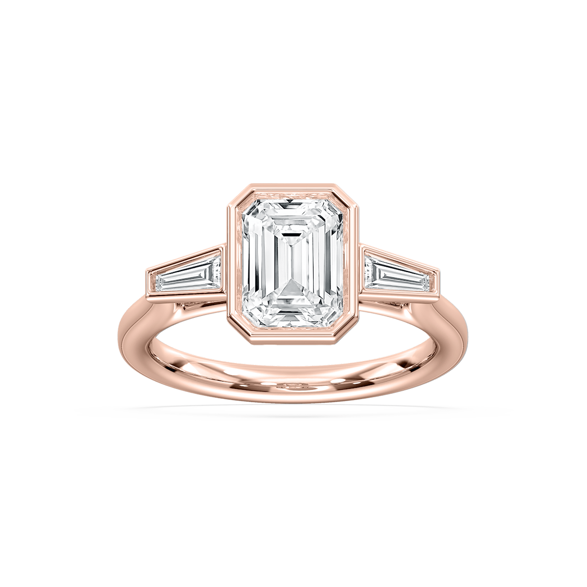 Couture Bezel Three Stone Ring in Rose Gold