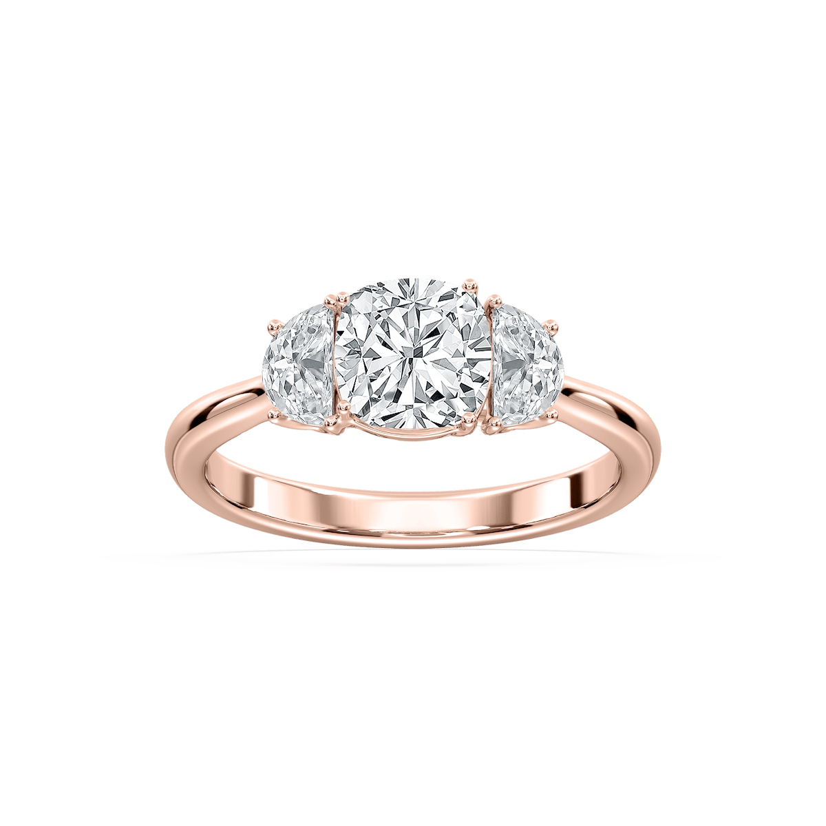 Cushion Trellis Three Stone Ring in Rose Gold