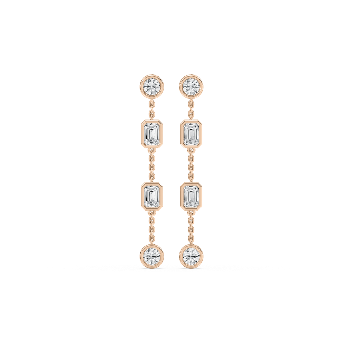Diamond Station Drop Earrings in Rose Gold