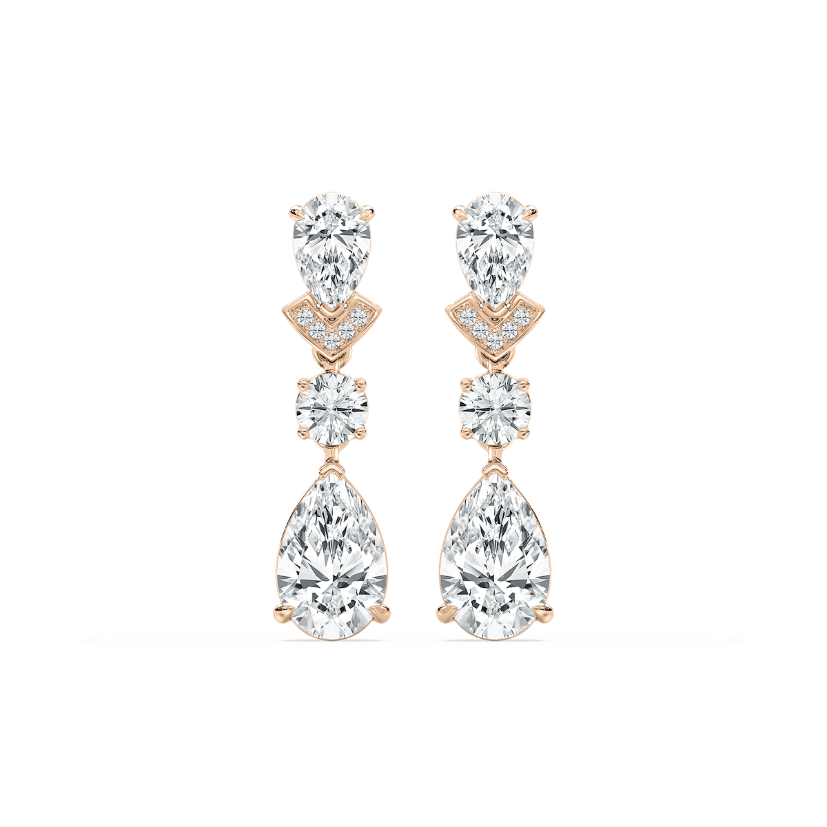 Double Pear Drop Diamond Earrings in Rose Gold