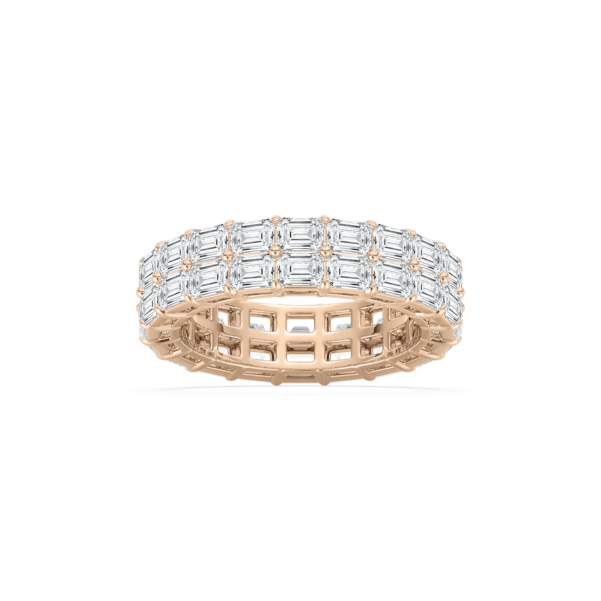 Double Row East West Emerald Eternity Ring in Rose Gold