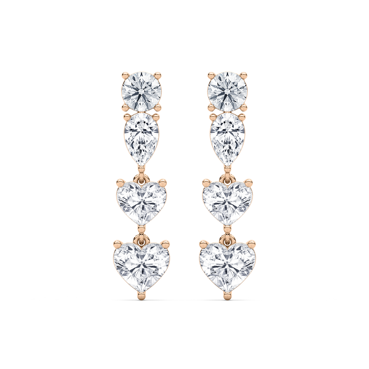 Duo Heart Fancy Drop Earrings in 14K Rose Gold