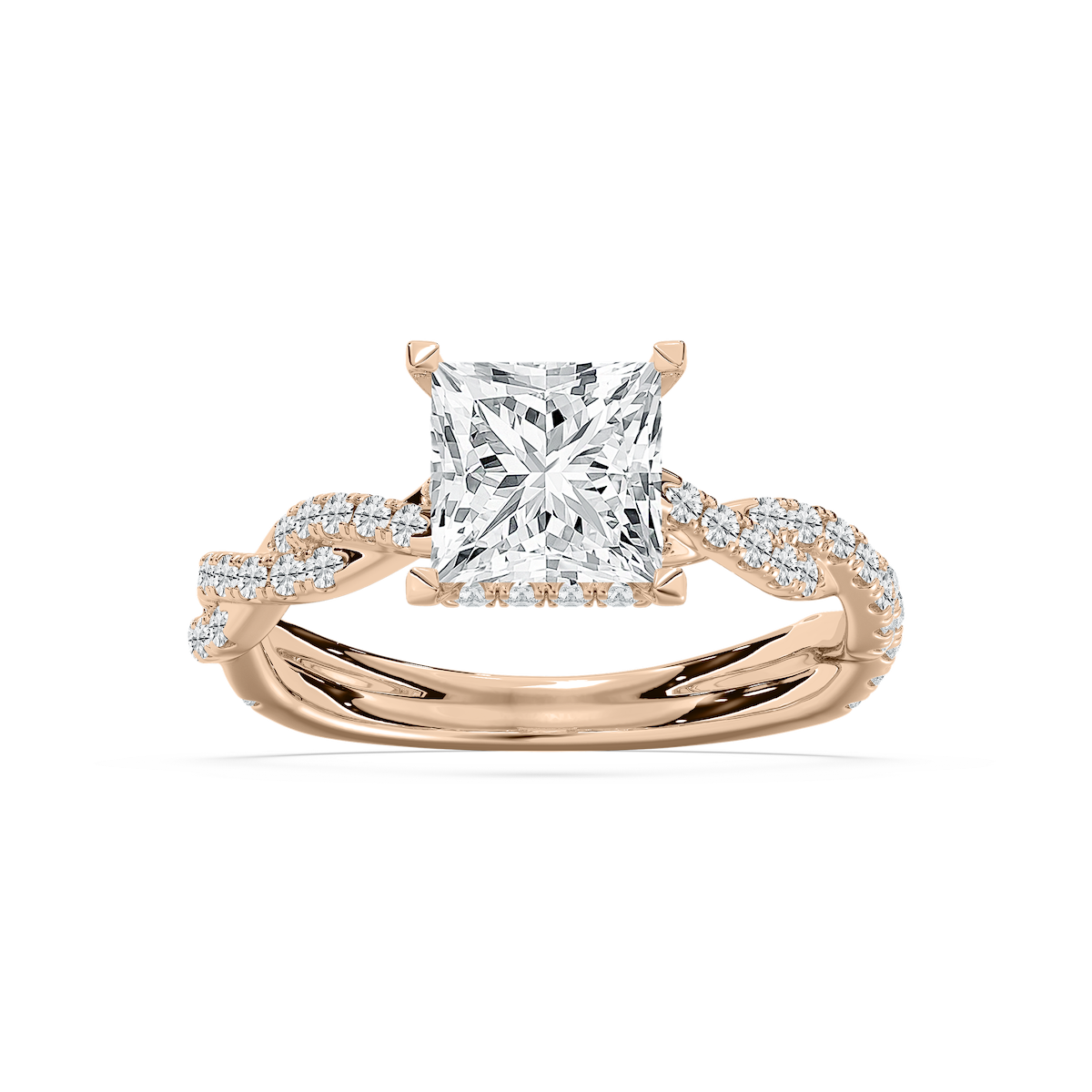 Elise Pave Twist Princess Engagement Ring in Rose Gold