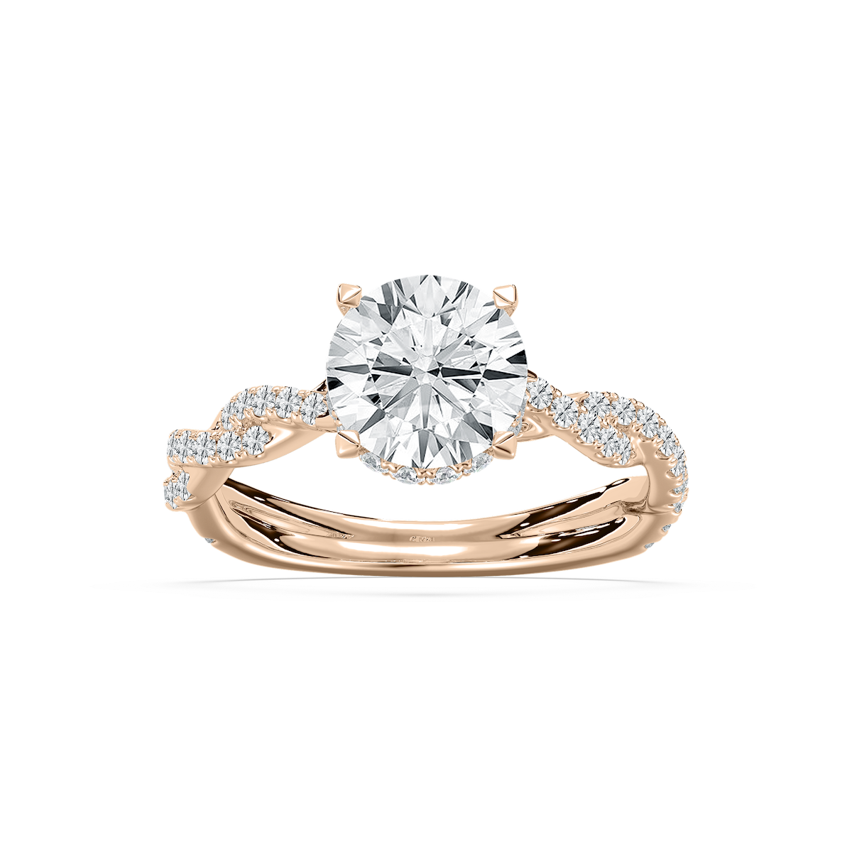 Elise Pave Twist Round Engagement Ring in Rose Gold