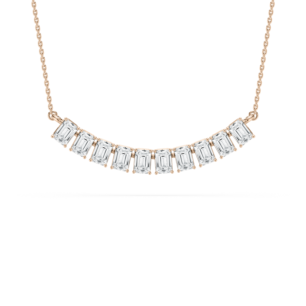 Emerald-Cut Diamond Station Necklace in Rose Gold