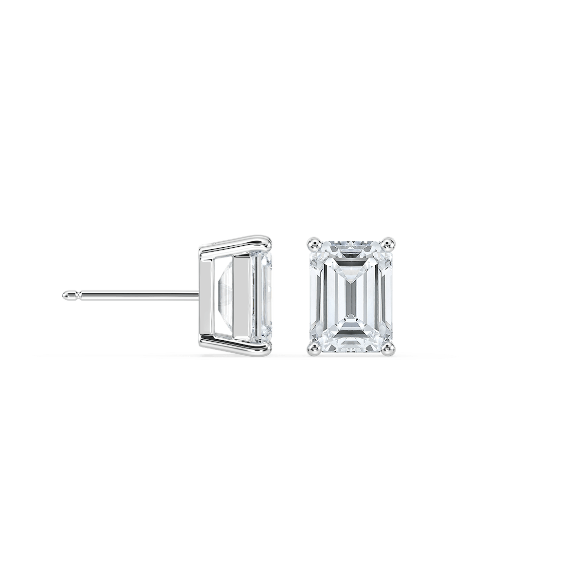 Emerald Cut Basket Studs with 1.50ctw Lab-Grown Diamonds in 14K White Gold