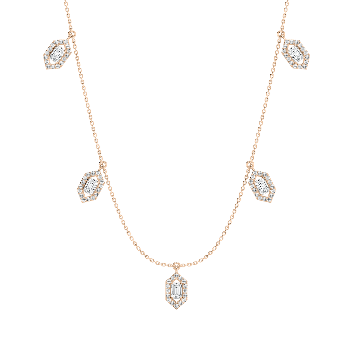 Emerald Halo Station Necklace in Rose Gold