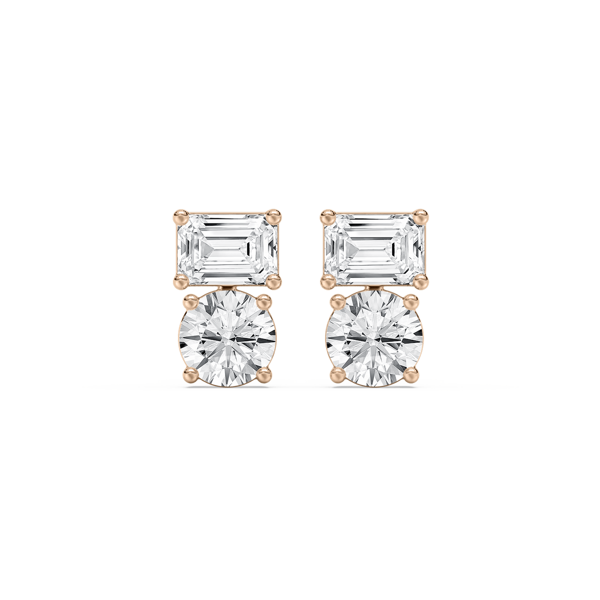 Emerald Round Stud Earrings in Rose Gold