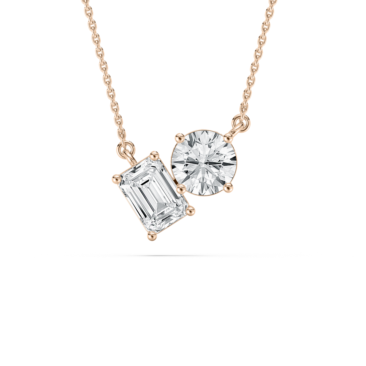 Emerald Round Two Stone Necklace in Rose Gold