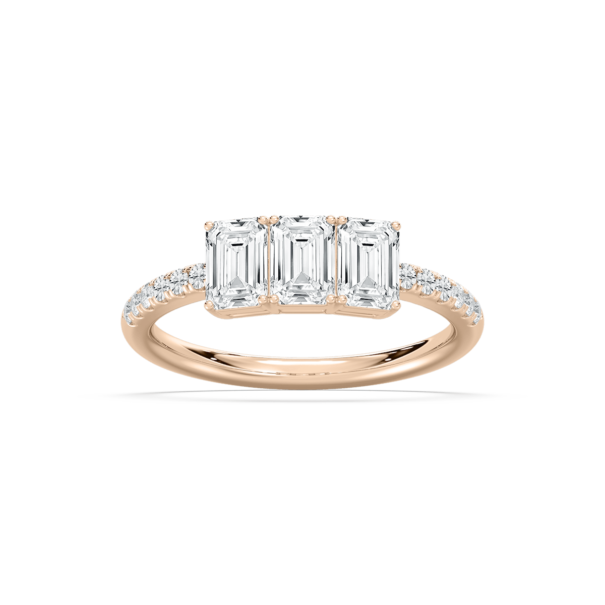 Emerald Trio Lab Grown Diamond Ring in Rose Gold
