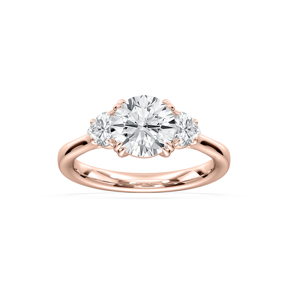 Enchanted Round Three Stone Ring in Rose Gold