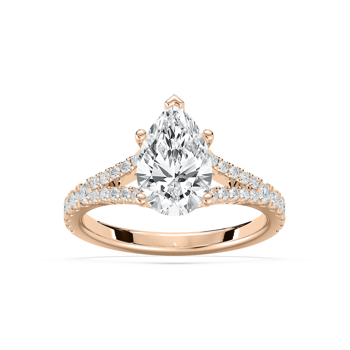 Everly Split Shank Pear Engagement Ring in Rose Gold
