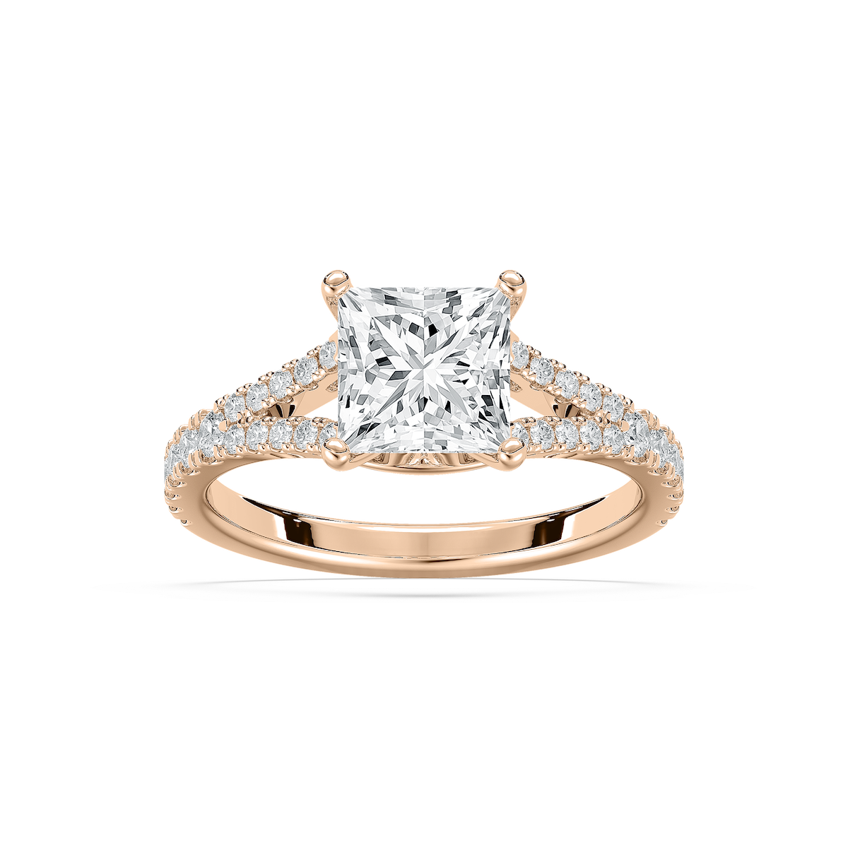 Everly Split Shank Princess Engagement Ring in Rose Gold