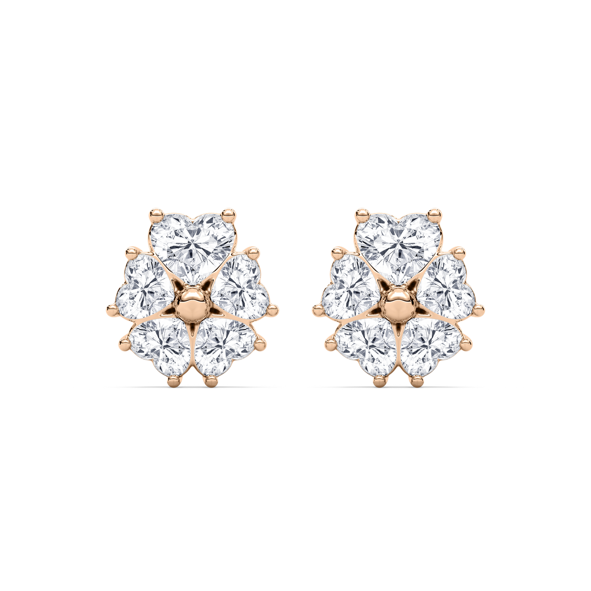Gold Point Lucky Heart Stud Earrings in 14K Rose Gold