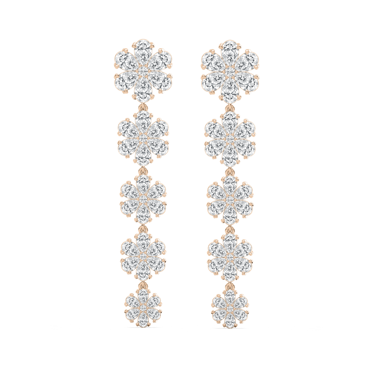 Graduated Snowflake Drop Earrings in Rose Gold