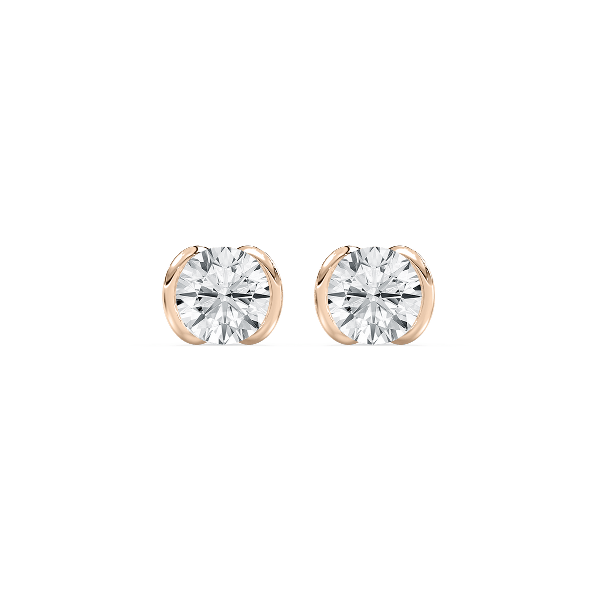 Half Bezel Round Stud Earrings in Rose Gold