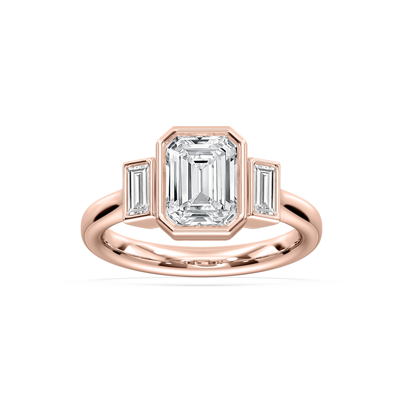 Imara Bezel Three Stone Ring in Rose Gold