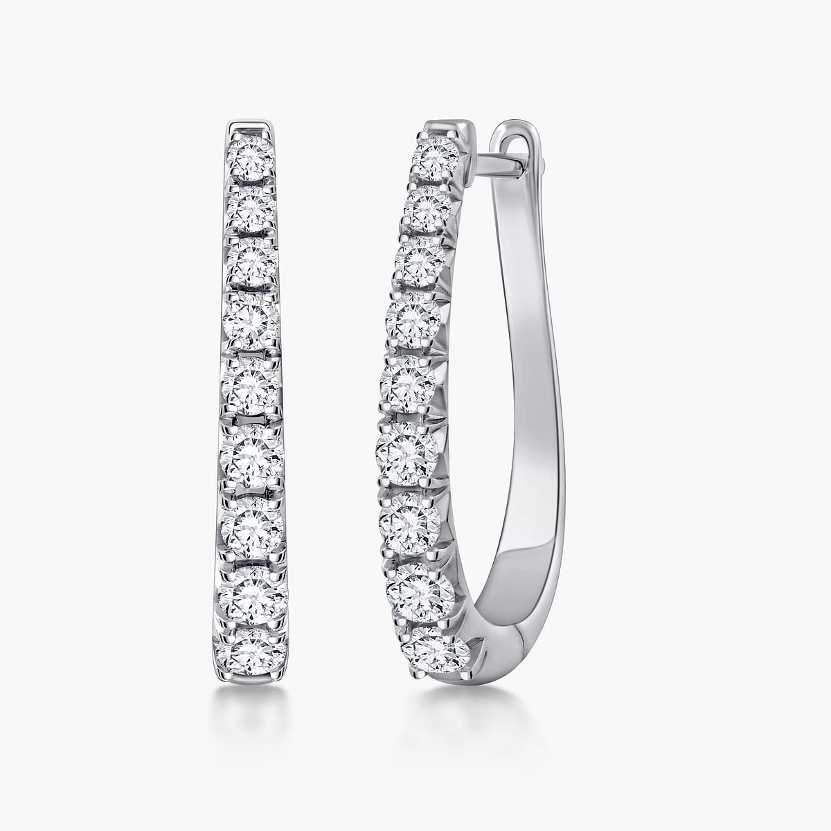 Round Lab Grown Diamond Graduated Horseshoe Hoop Earrings 14K White Gold / 0.25ctw Diameter – 14mm