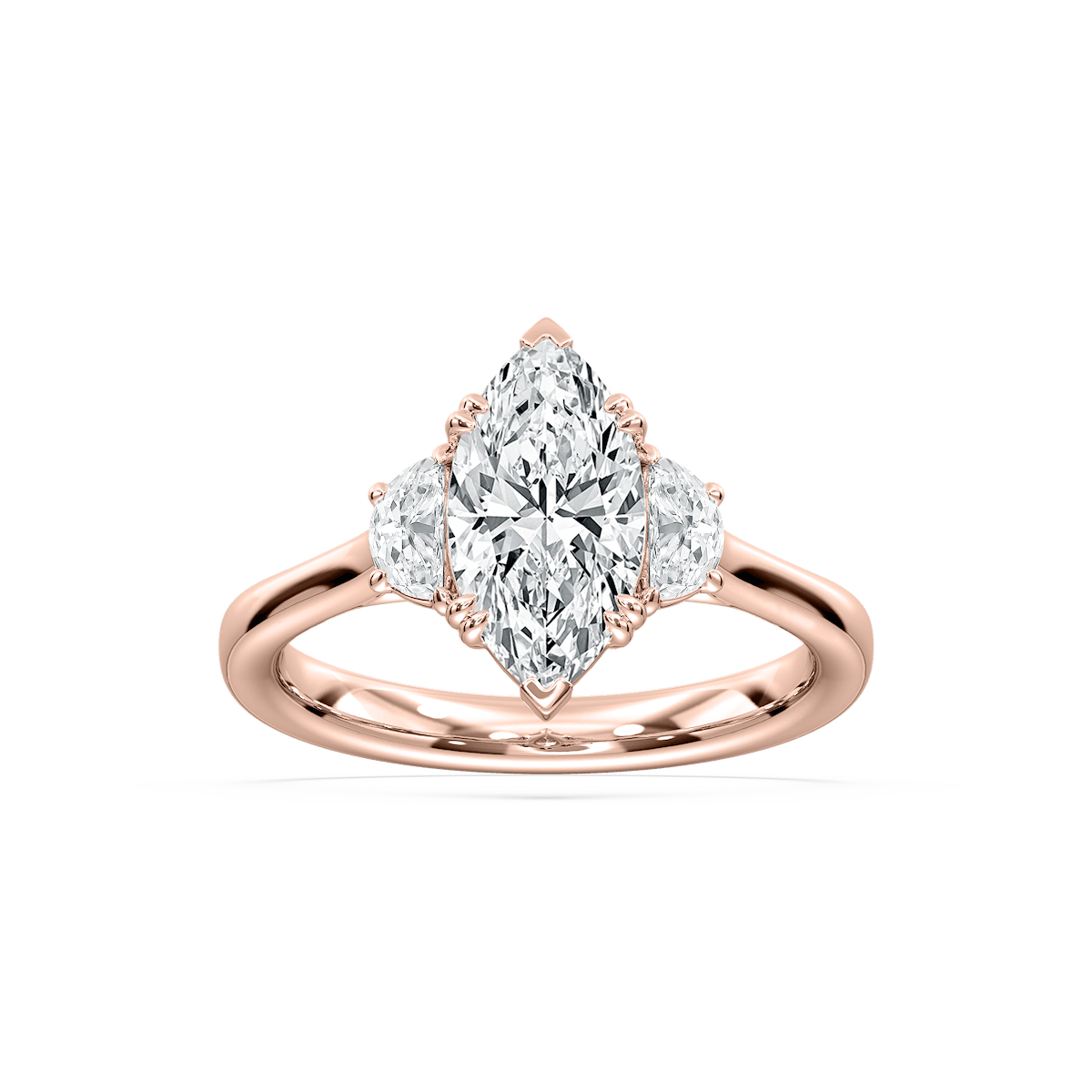 Luna Marquise Three Stone Ring in Rose Gold