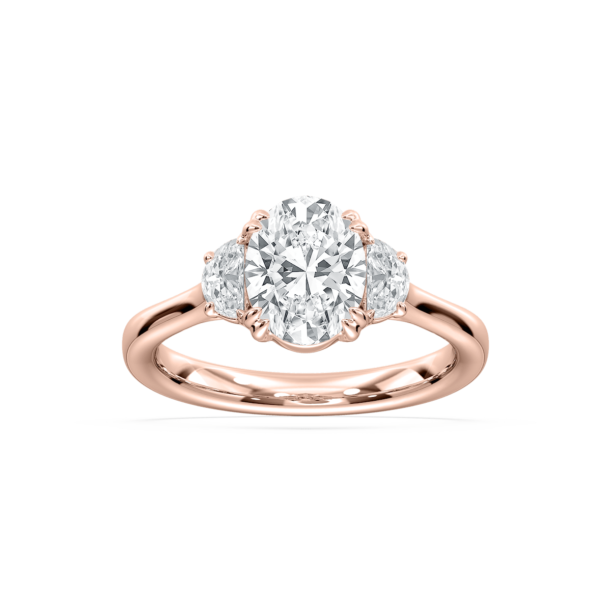 Luna Oval Three Stone Ring in Rose Gold