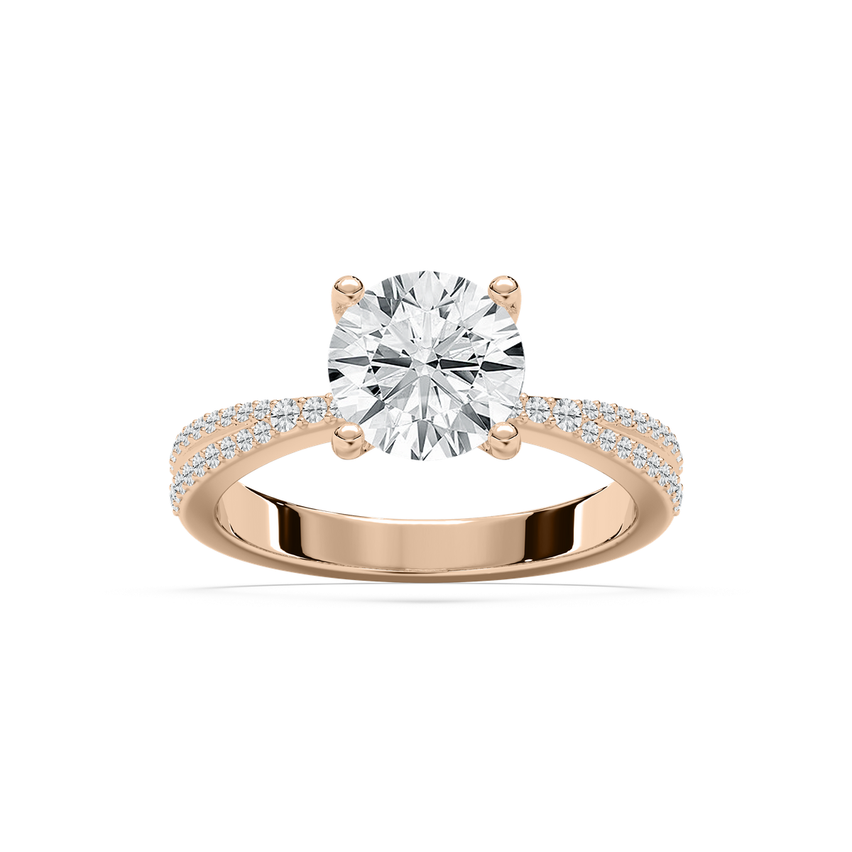 Meline Split Pave Round Engagement Ring in Rose Gold