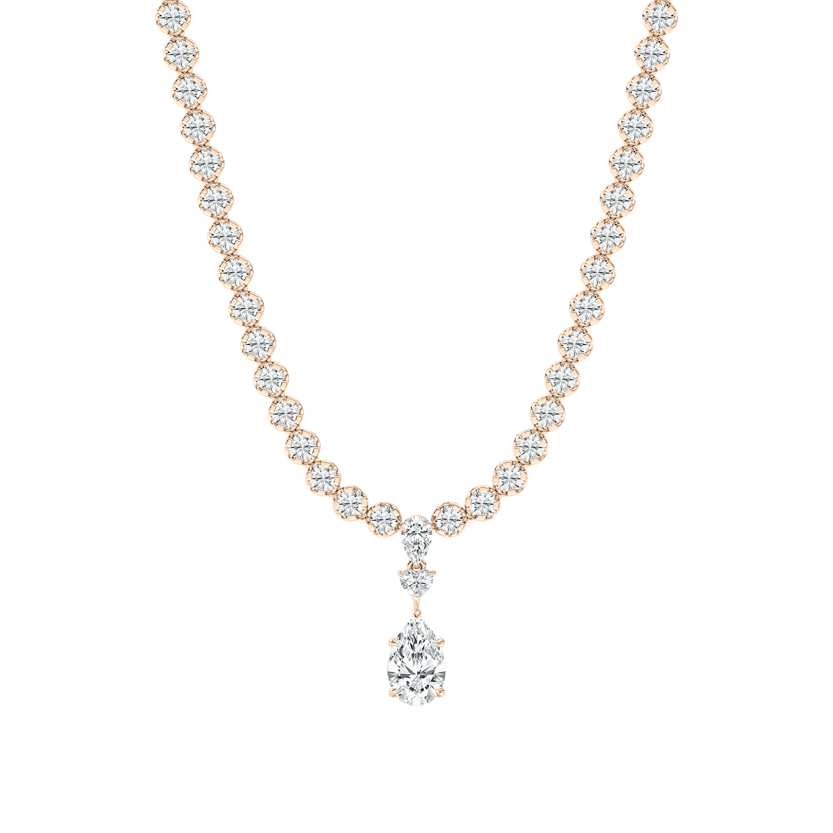 Multi-Shaped Diamond Necklace with Pear Center in Rose Gold