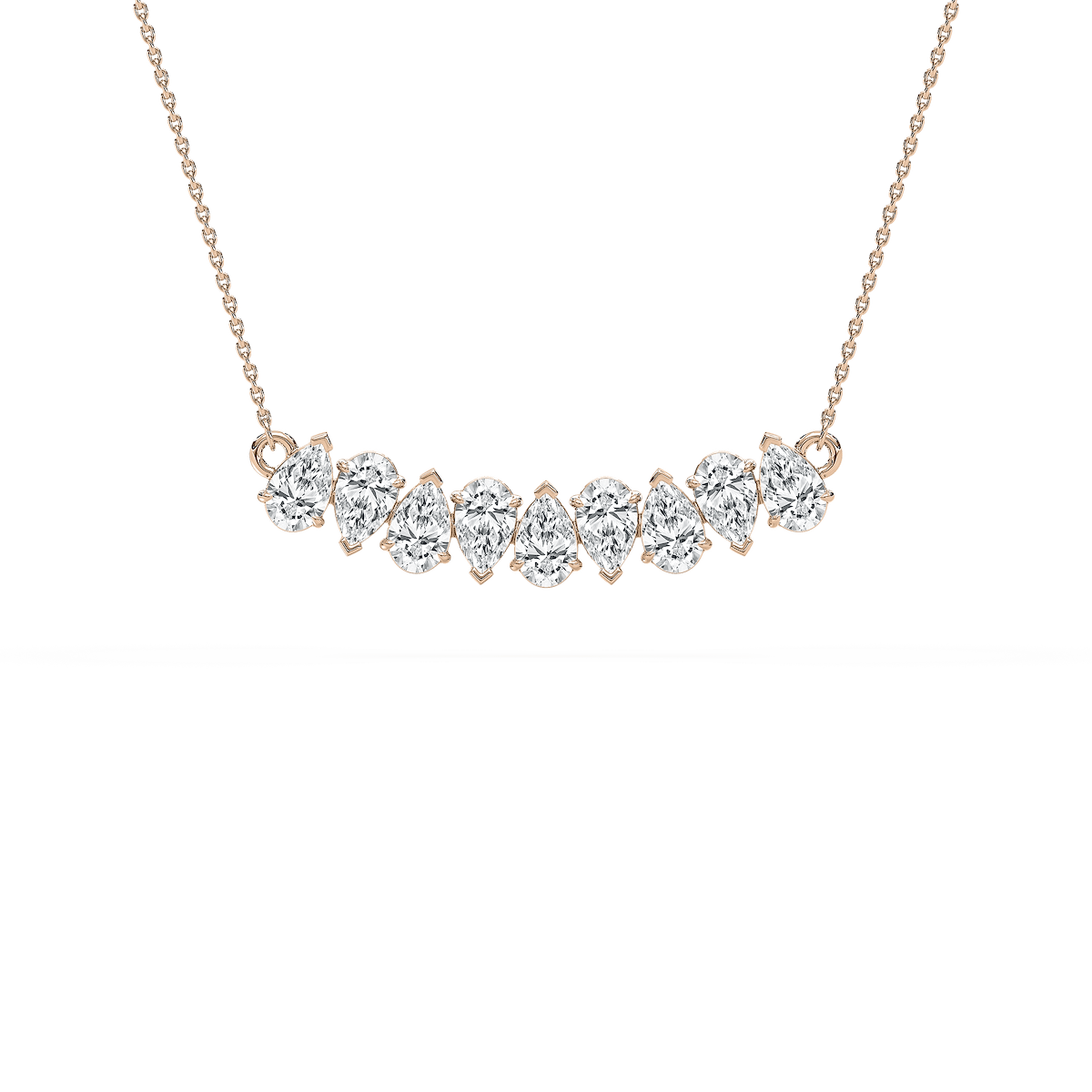 Nine-Stone Pear Diamond Necklace in Rose Gold