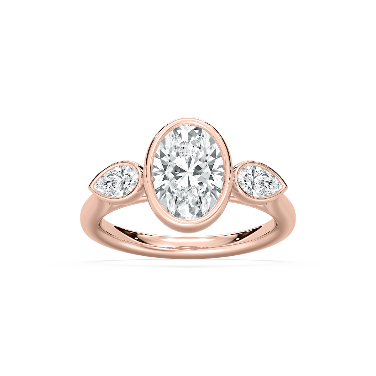 Nova Oval Three Stone Ring in Rose Gold
