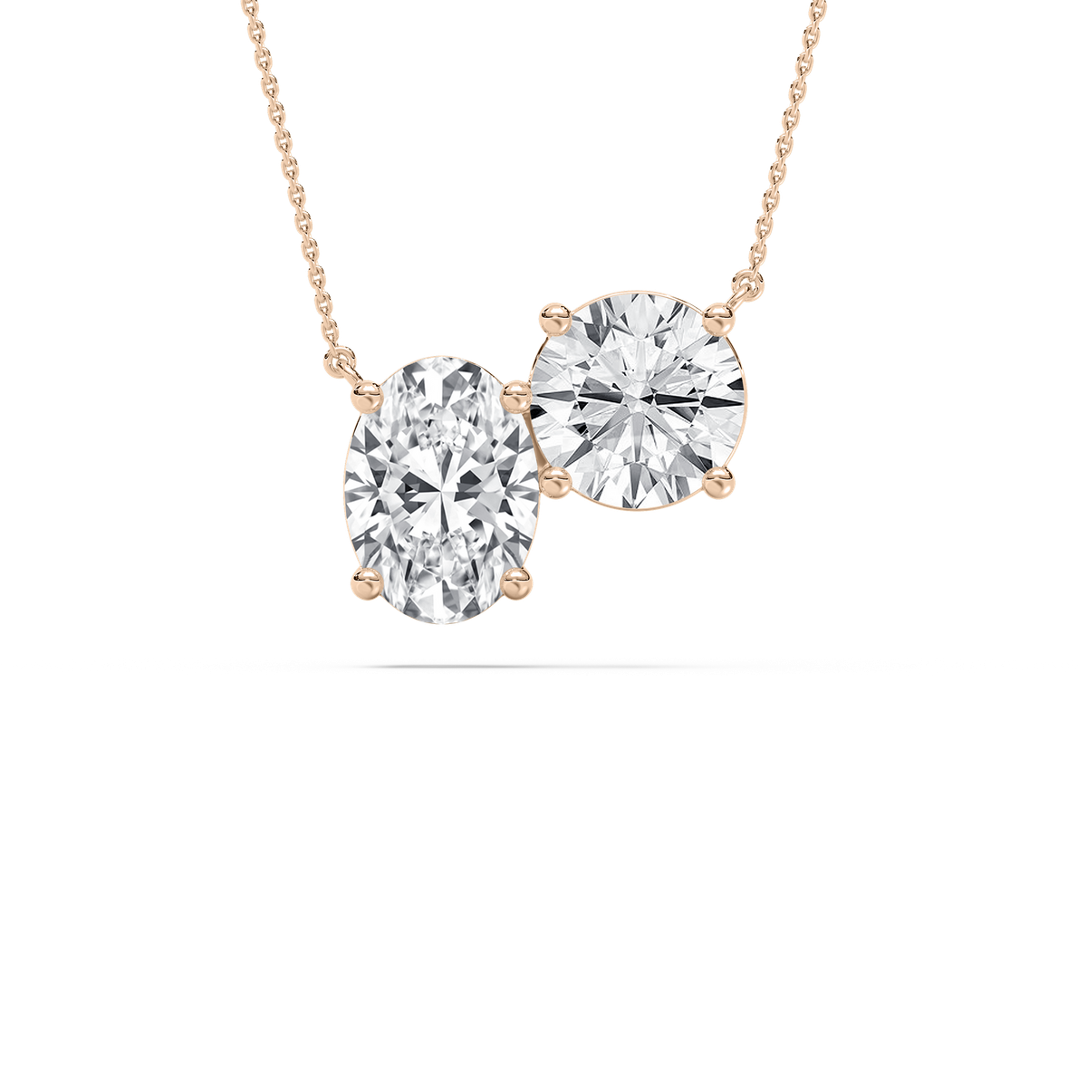 Oval Round Two Stone Necklace in Rose Gold