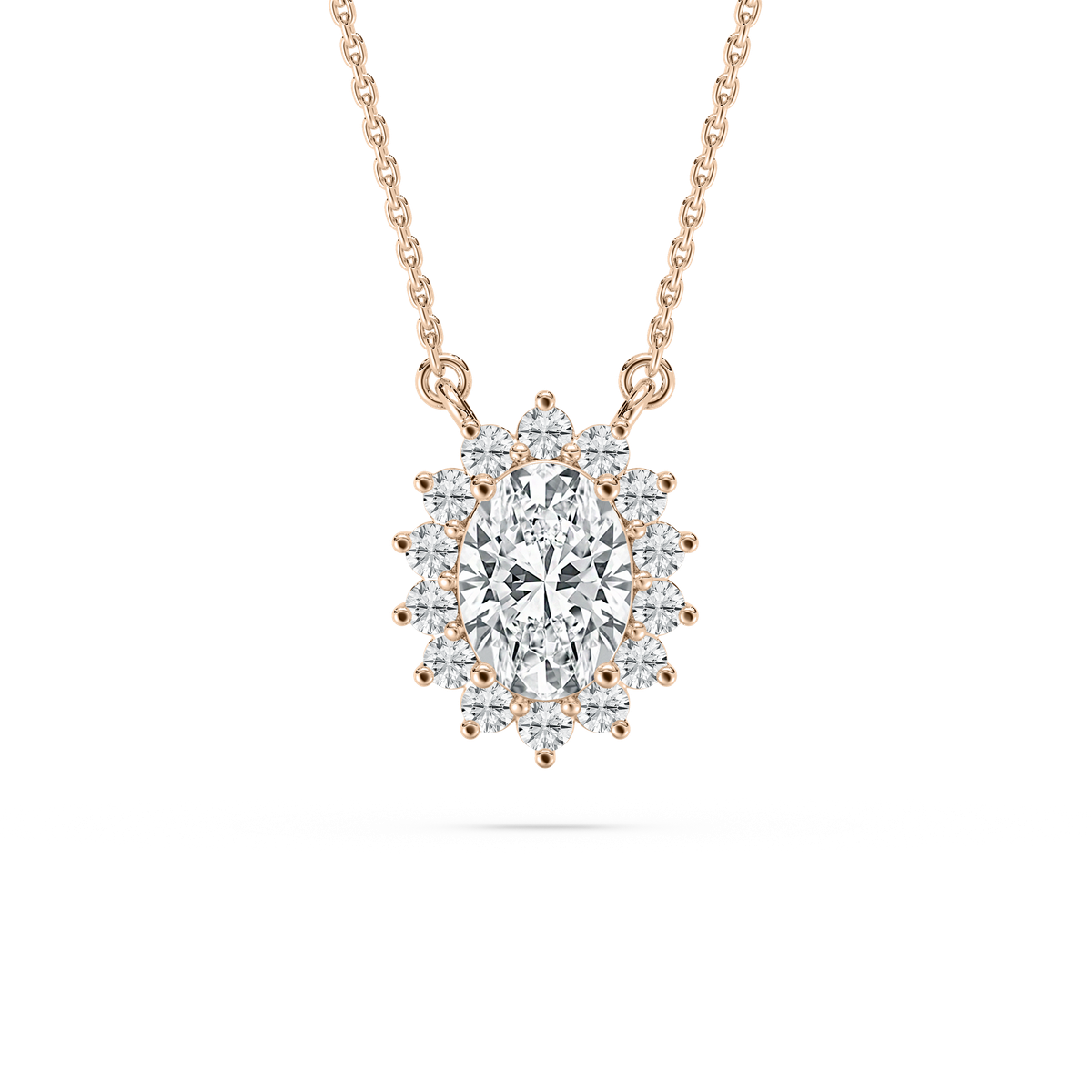 Oval Star Halo Necklace in Rose Gold