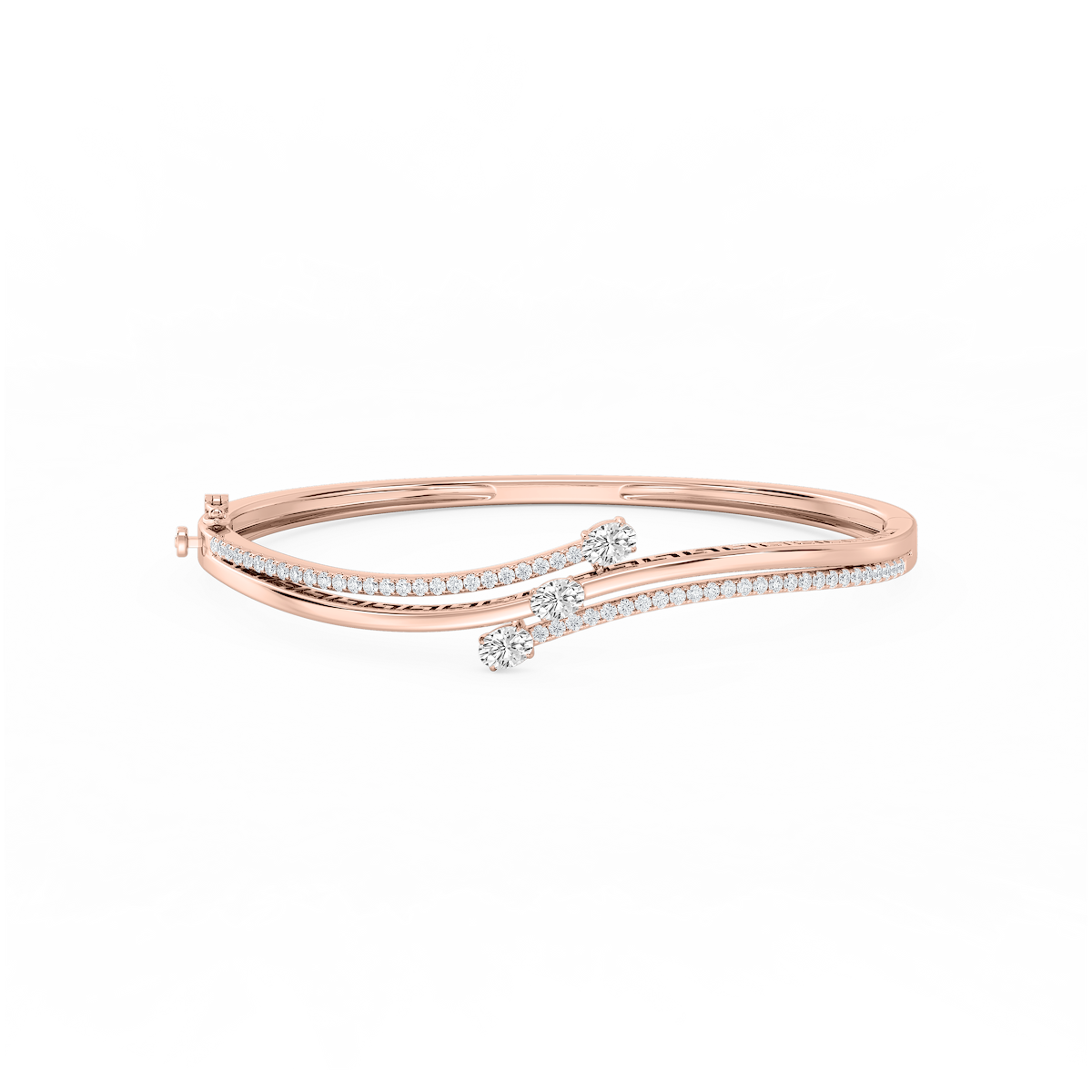 1 ½ ctw Oval and Round Lab Grown Diamond Three Stone Bypass Bangle Bracelet  - 7.25 Inches