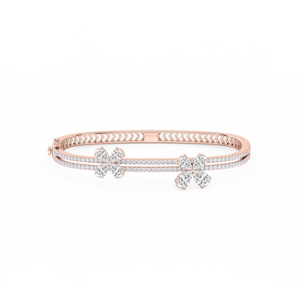 4 ctw Pear and Round Lab Grown Diamond Floating Flower Bangle Bracelet  - 7.25 Inches